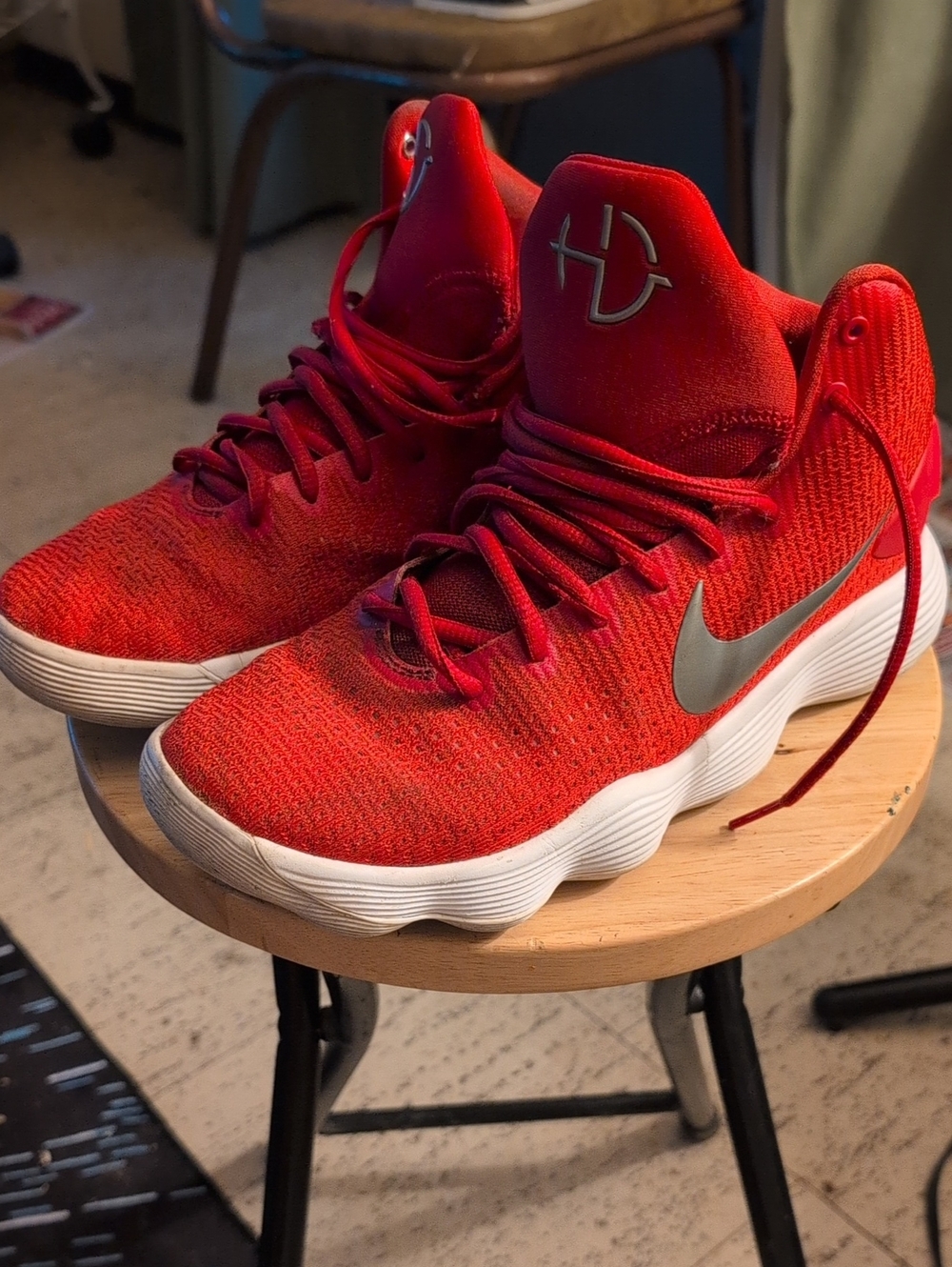 Nike Red Knit High-Top Basketball Shoes with Silver Swoosh